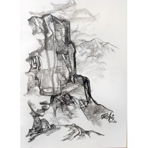 Mansoor Rahi, 17 x 23 Inch, Charcoal on Paper, Figurative Painting, AC-MSR-167